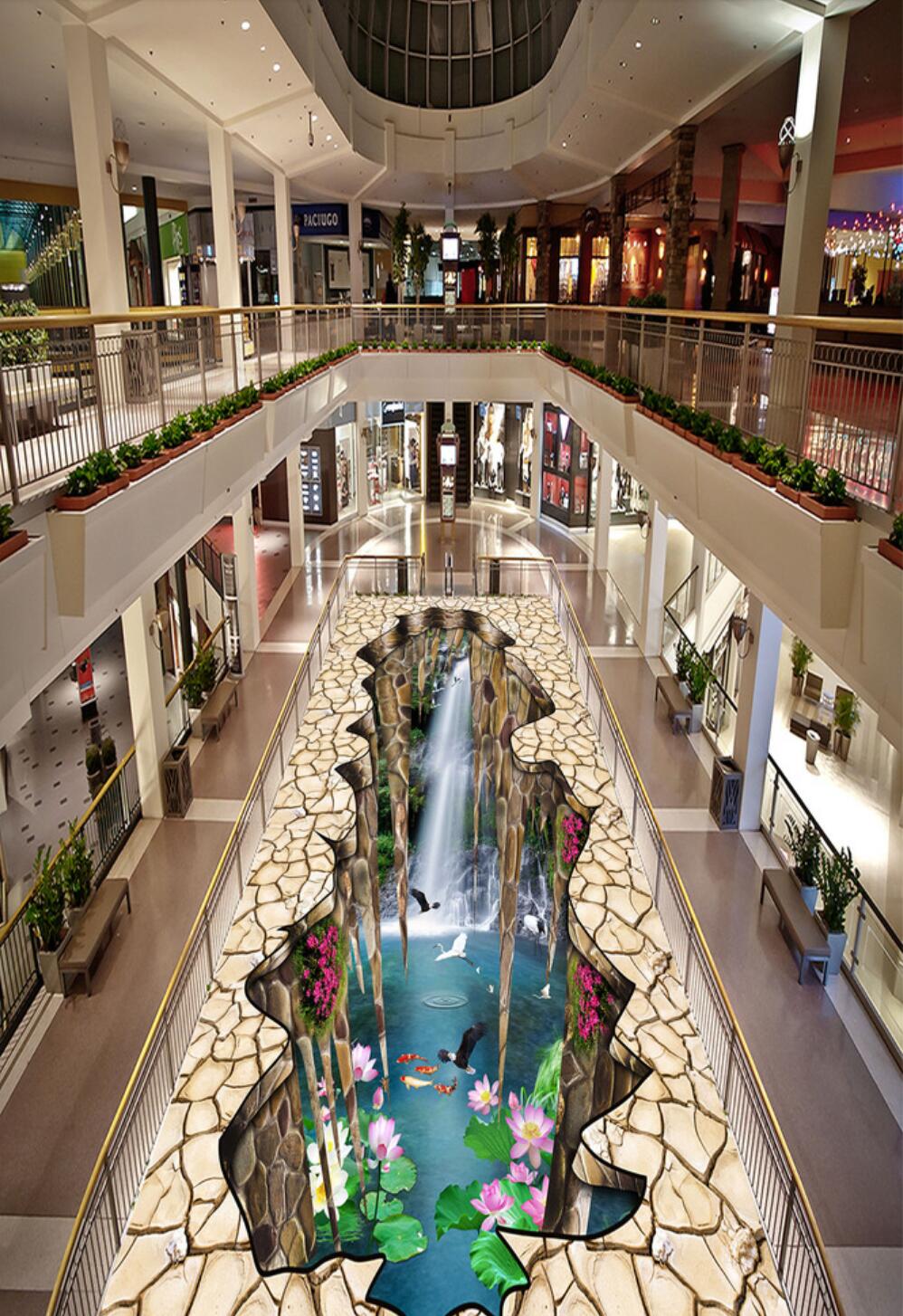 3D Lotus Leaf Bird 120 Floor Mural Self-Adhesive Sticker Bathroom Non-slip Waterproof Flooring Murals