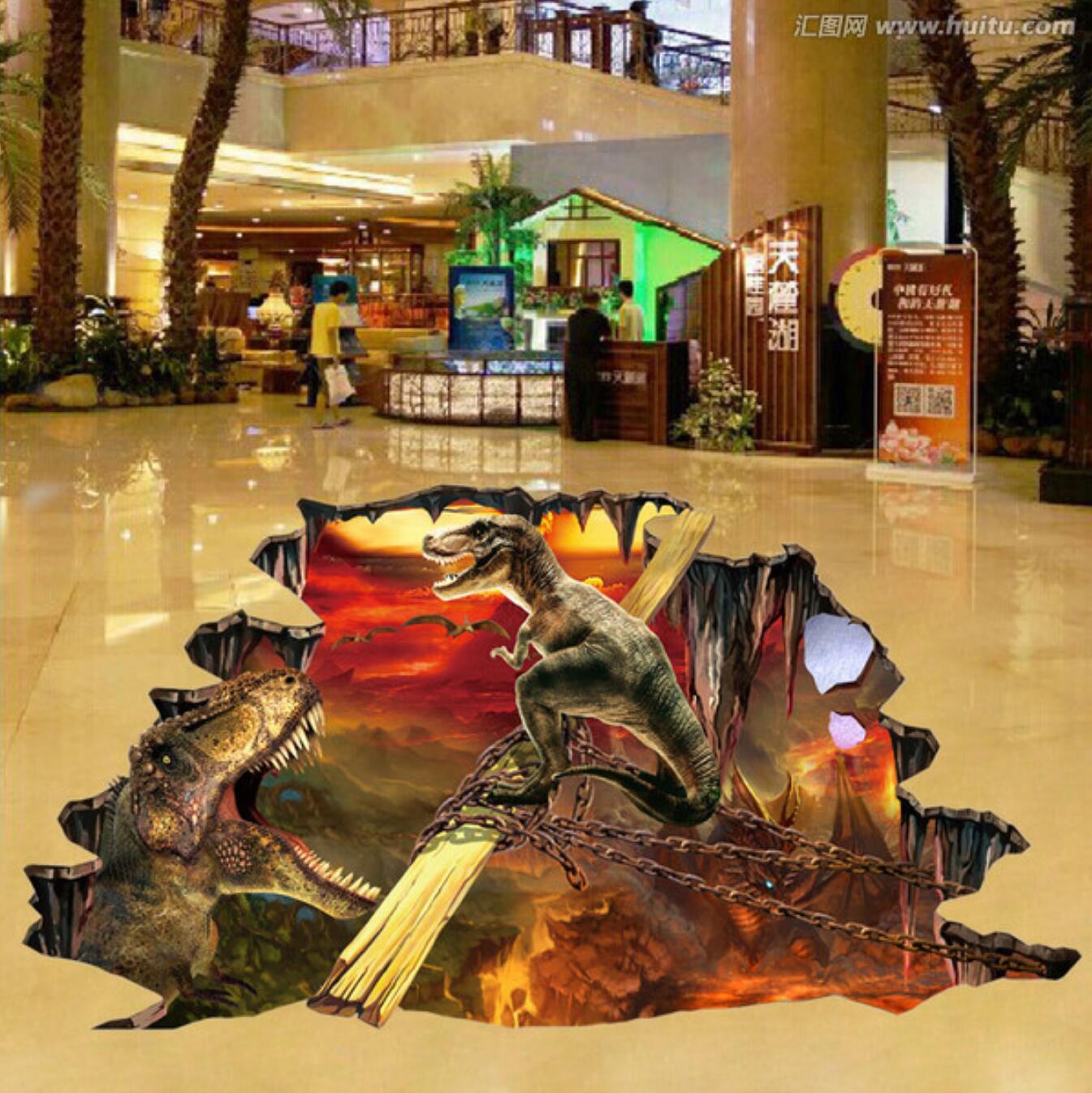 3D Single Wood Dinosaur 100 Floor Mural Self-Adhesive Sticker Bathroom Non-slip Waterproof Flooring Murals