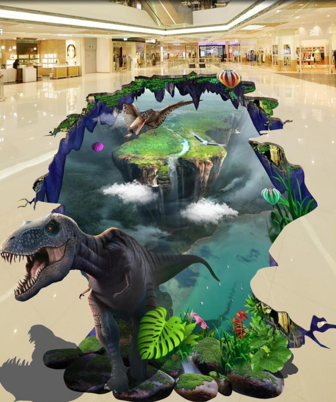 3D Dinosaur World 133 Floor Mural Self-Adhesive Sticker Bathroom Non-slip Waterproof Flooring Murals