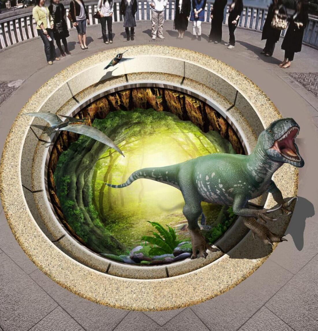 3D Jungle Dinosaur 130 Floor Mural Self-Adhesive Sticker Bathroom Non-slip Waterproof Flooring Murals