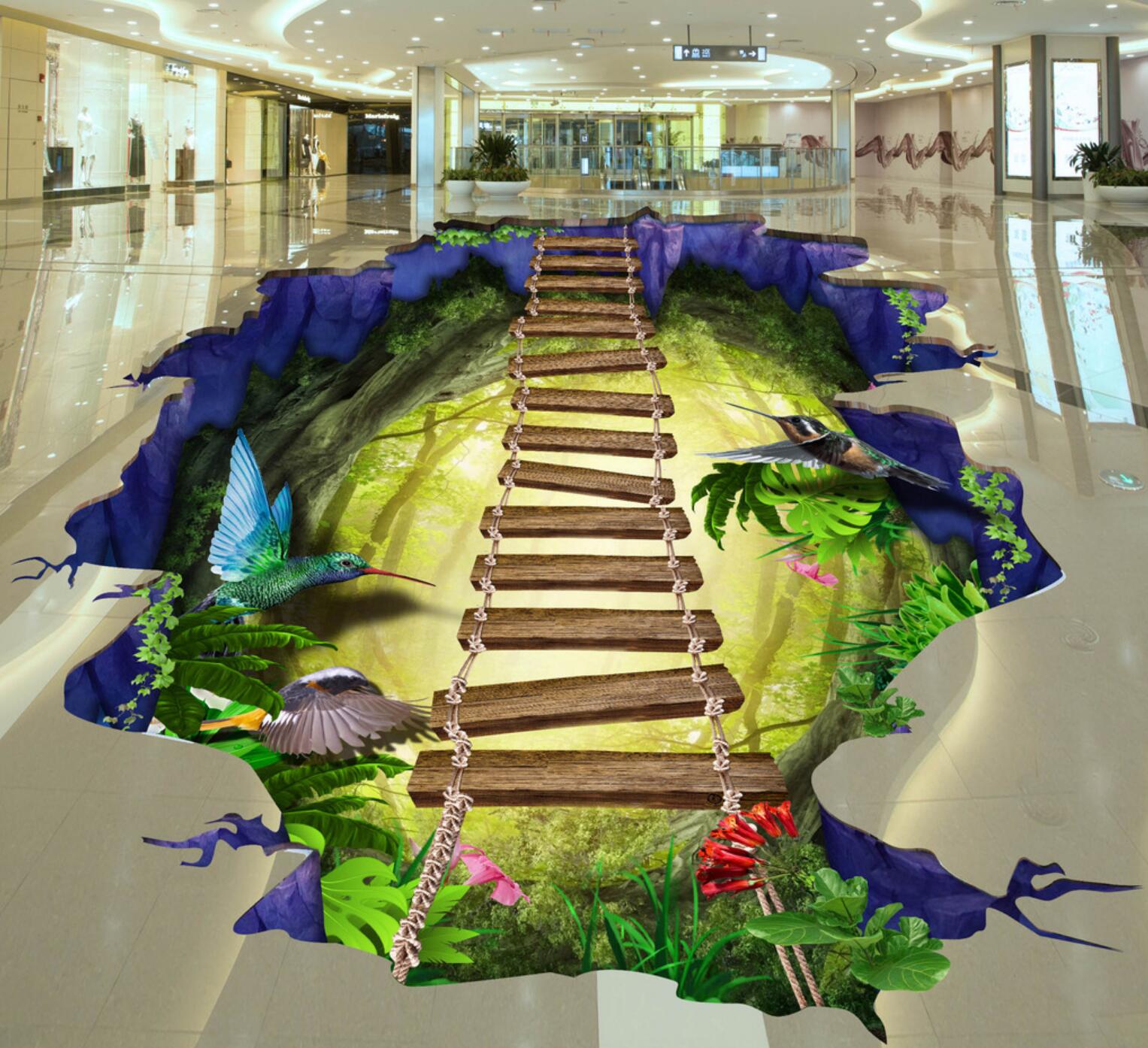 3D Jungle Bridge 108 Floor Mural Self-Adhesive Sticker Bathroom Non-slip Waterproof Flooring Murals