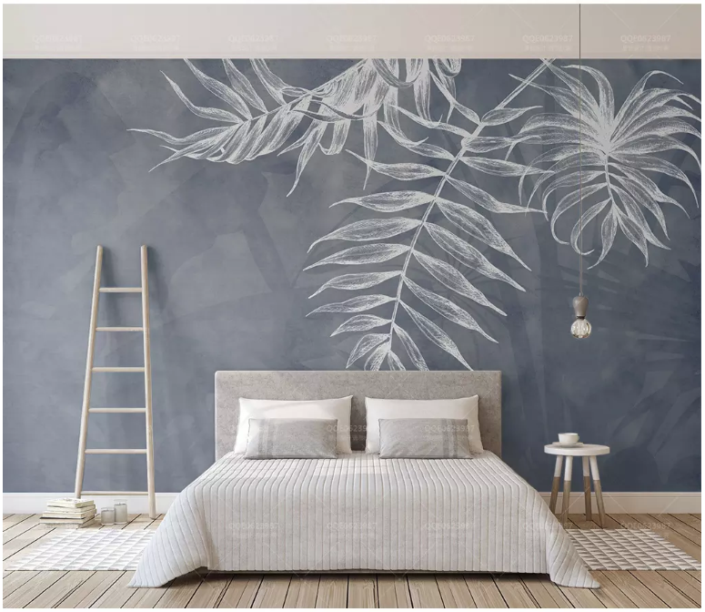 3D Grey Leaves 2106 Wall Murals