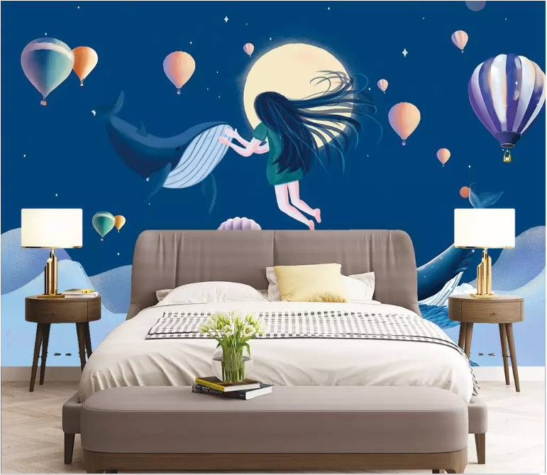 3D Whale Moon 2174 Wall Murals