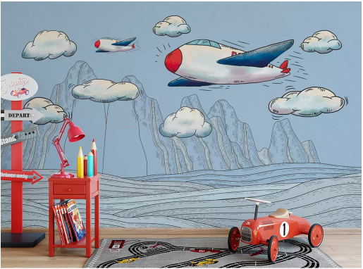 3D Clouds Plane 2061 Wall Murals