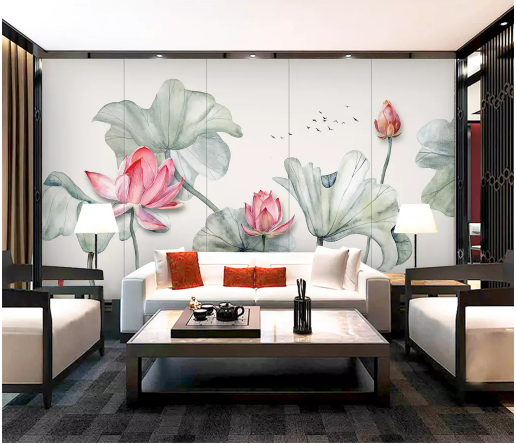 3D Lotus Pond 2141 Wall Murals