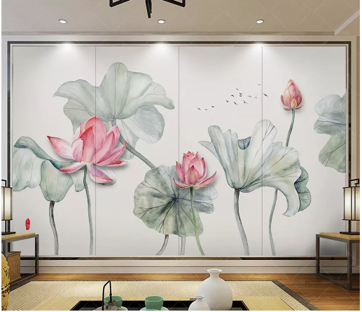 3D Lotus Pond 2141 Wall Murals
