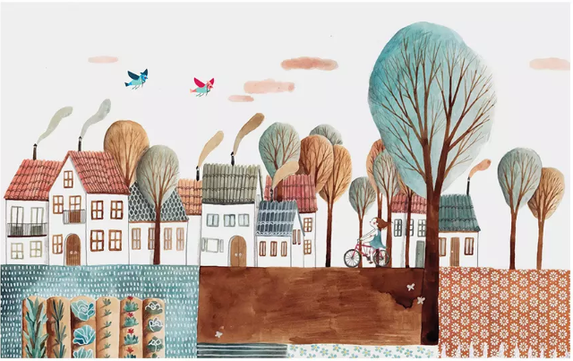 3D Forest Town 2055 Wall Murals