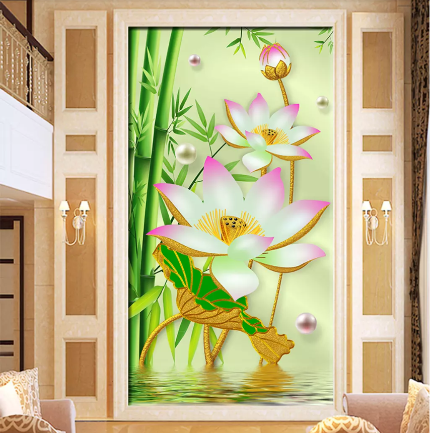 3D Lotus Bamboo Forest 1672 Wallpaper AJ Wallpaper