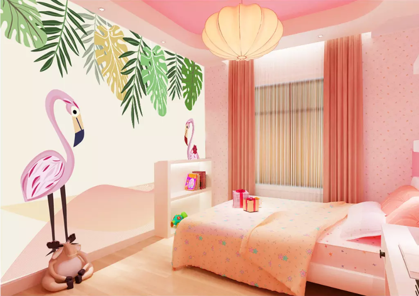 3D Leaf Flamingo 1615 Wallpaper AJ Wallpaper 2