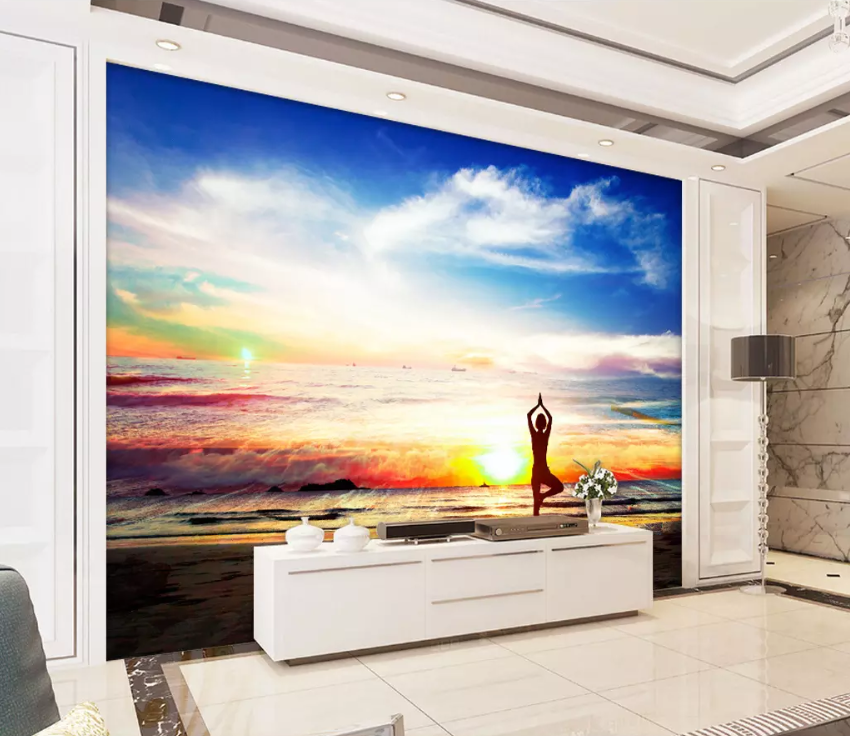 3D Wave Sunset Yoga 1611 Wallpaper AJ Wallpaper 2
