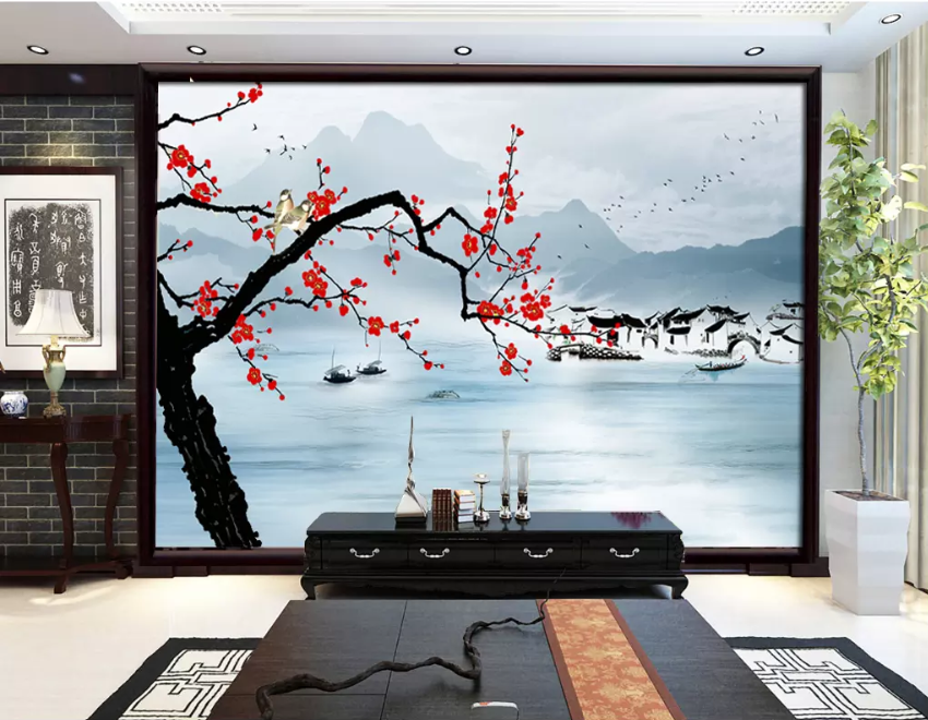 3D Plum Blossom Small Town 1530 Wallpaper AJ Wallpaper 2