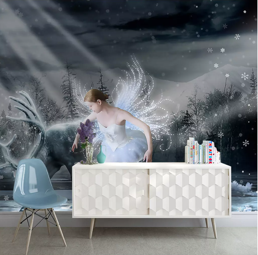 3D Angel Snowflake Deer 1485 Wallpaper AJ Wallpaper 2