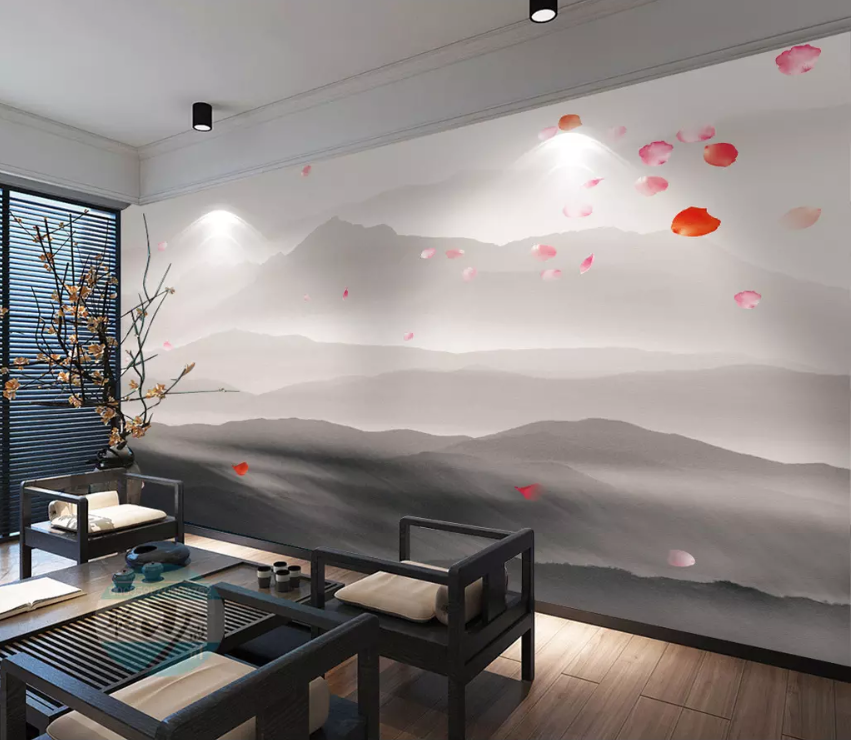 3D Hazy Mountain Petals 1442 Wallpaper AJ Wallpaper 2