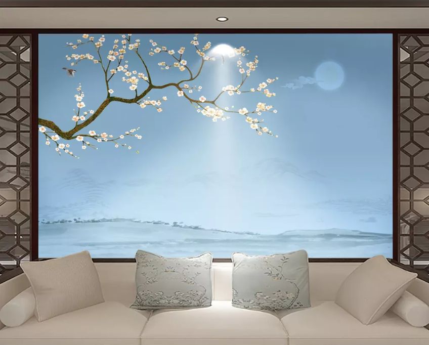 3D Moon Branch Flower 1435 Wallpaper AJ Wallpaper 2