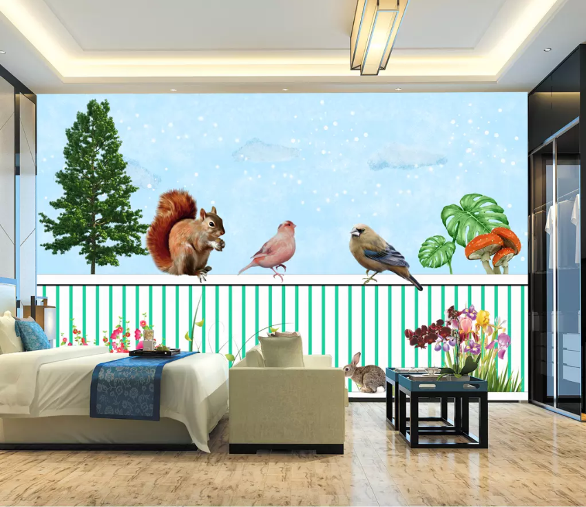 3D Squirrel Bird Mushroom 1406 Wallpaper AJ Wallpaper 2