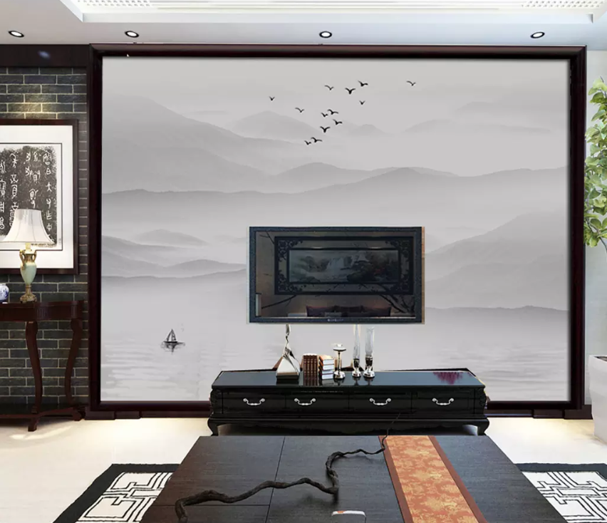 3D Distant Mountain Boat 1390 Wallpaper AJ Wallpaper 2