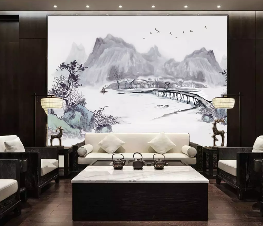 3D Ink Painting Landscape Bridge 1381 Wallpaper AJ Wallpaper 2