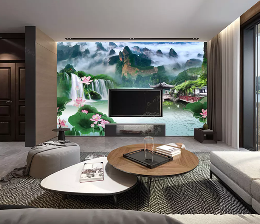 3D Waterfall Pavilion 1375 Wallpaper AJ Wallpaper 2