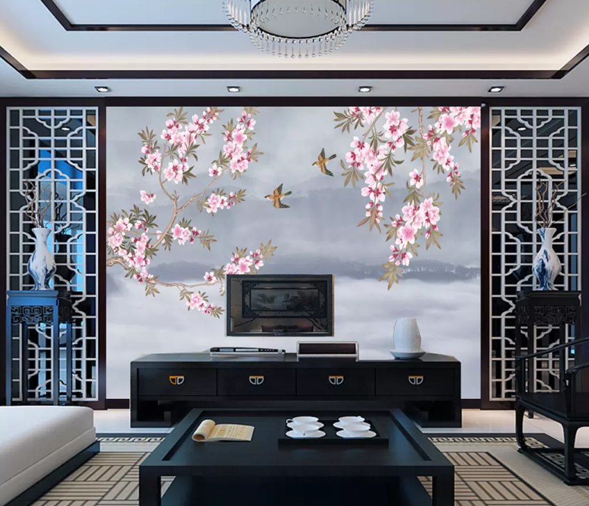 3D Bird Wings Flower 1372 Wallpaper AJ Wallpaper 2