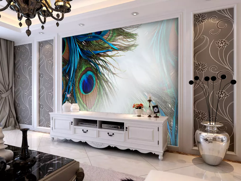 3D Green Peacock Tail 1361 Wallpaper AJ Wallpaper 2