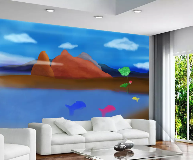 3D Mountain Lotus Pond 1328 Wallpaper AJ Wallpaper 2