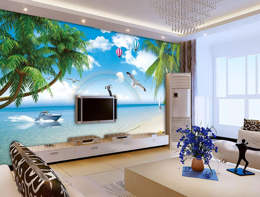 3D Beach Rainbow Seagull 1306 Wallpaper AJ Wallpaper 2