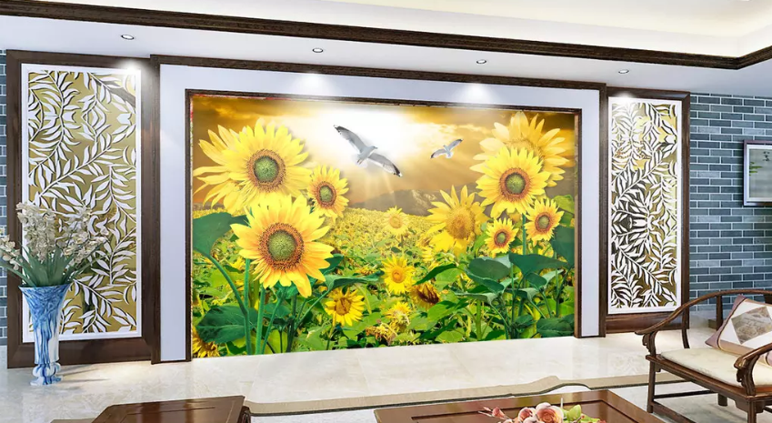 3D Sunflower Flower Sea 1299 Wallpaper AJ Wallpaper 2