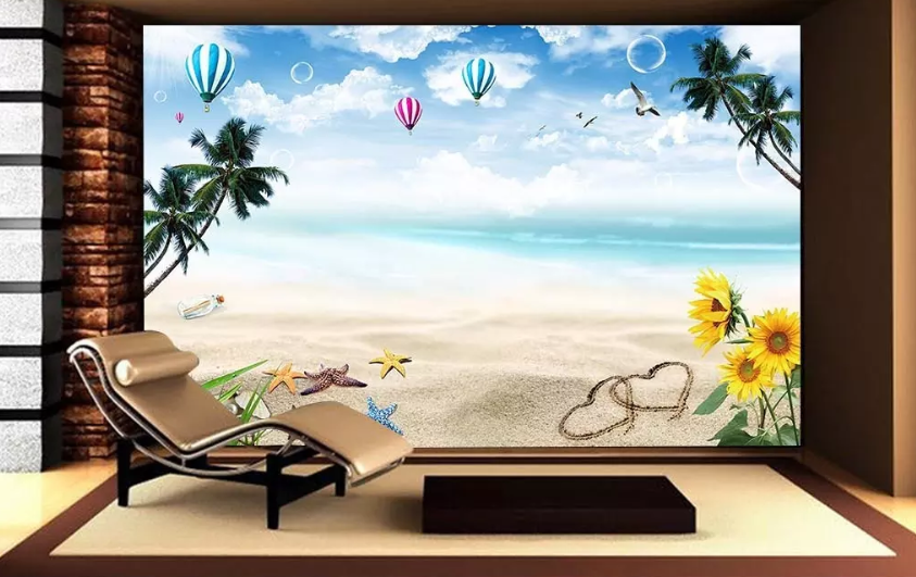 3D Beach Starfish Sunflower 1297 Wallpaper AJ Wallpaper 2