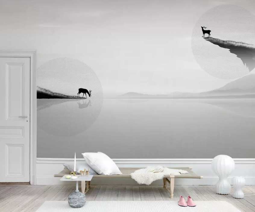 3D Deer Cliff Drinking Water 1292 Wallpaper AJ Wallpaper 2