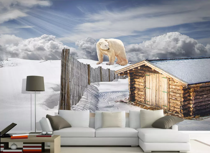 3D White Bear Chalet 1288 Wallpaper AJ Wallpaper 2