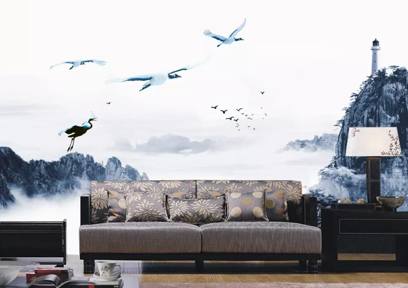 3D Crane Flying Lighthouse 1279 Wallpaper AJ Wallpaper 2