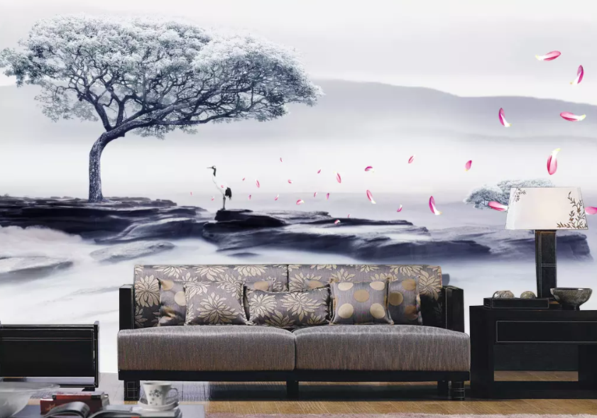 3D Petal Fluttering Crane 1277 Wallpaper AJ Wallpaper 2