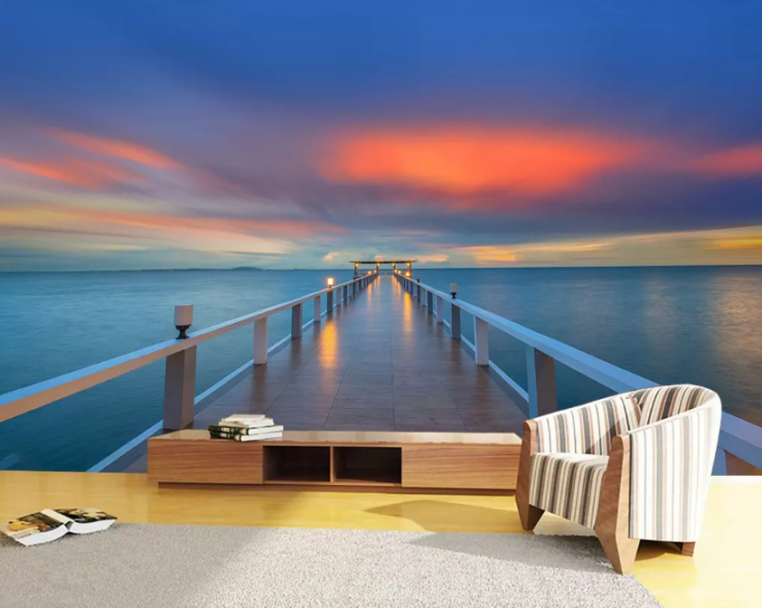 3D Sunset Railing Wooden Bridge 1225 Wallpaper AJ Wallpaper 2