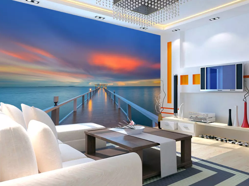 3D Sunset Railing Wooden Bridge 1225 Wallpaper AJ Wallpaper 2