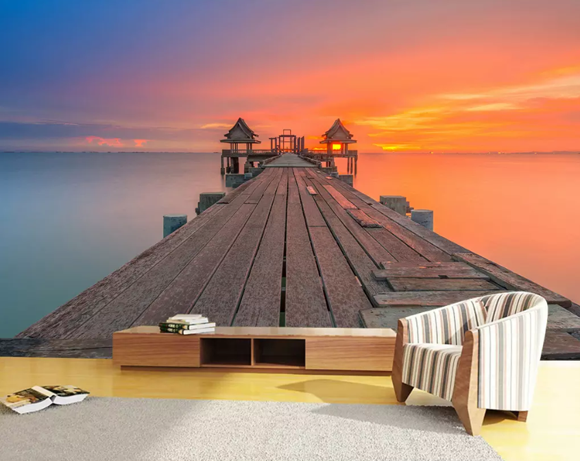 3D Sunset Wooden Bridge 1224 Wallpaper AJ Wallpaper 2