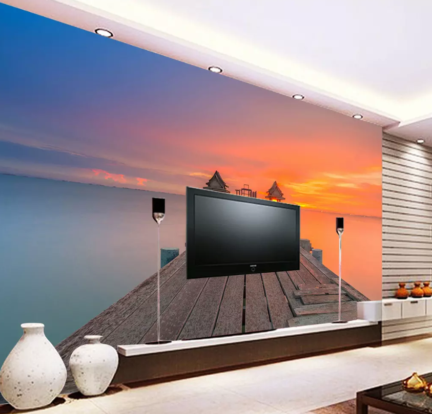 3D Sunset Wooden Bridge 1224 Wallpaper AJ Wallpaper 2