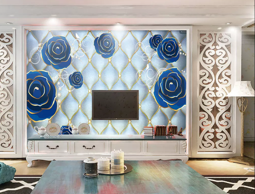 3D Blue Rose Gold Rim 1168 Wallpaper AJ Wallpaper 2