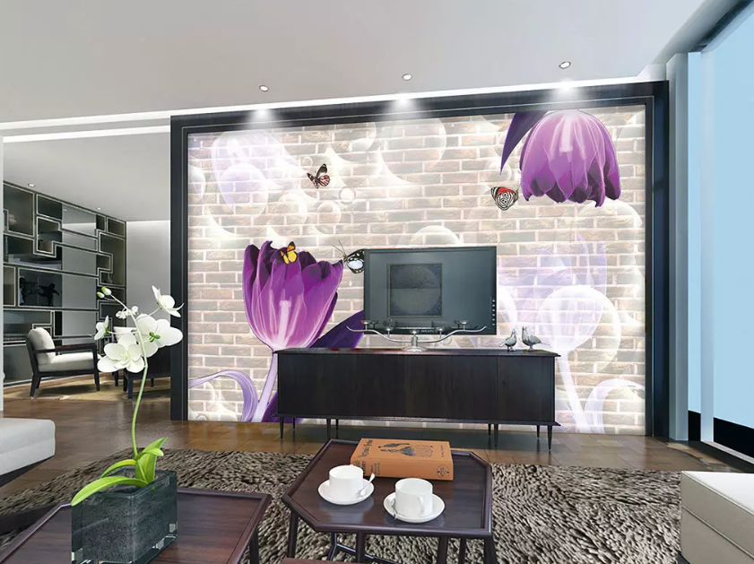 3D Purple Flower Bubble Butterfly 1159 Wallpaper AJ Wallpaper 2