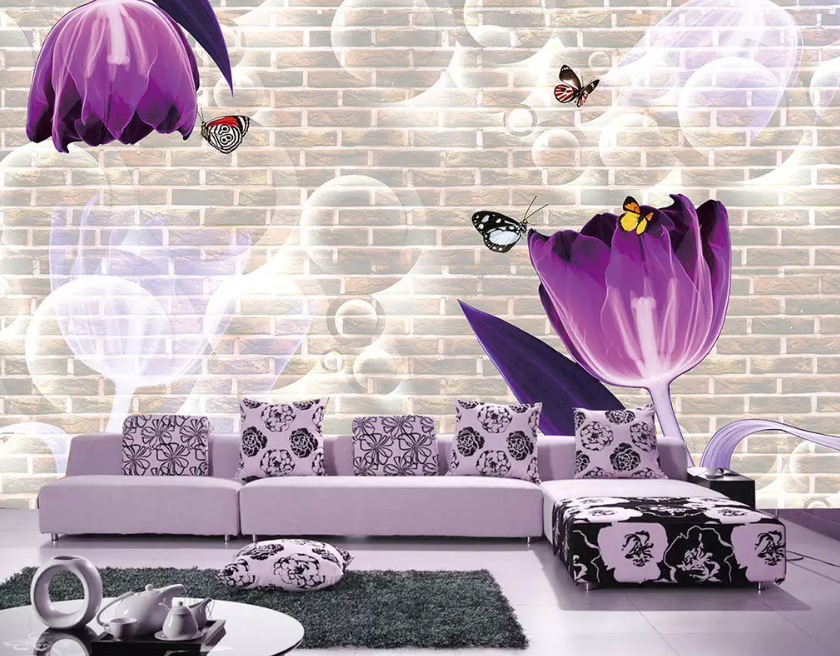 3D Purple Flower Bubble Butterfly 1159 Wallpaper AJ Wallpaper 2