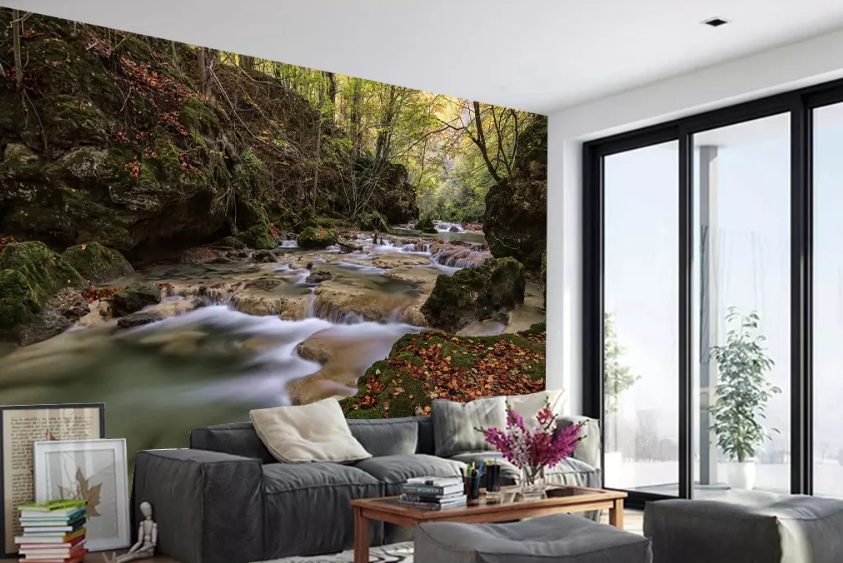 3D Fallen Leaves Stream 1062 Wallpaper AJ Wallpaper 2