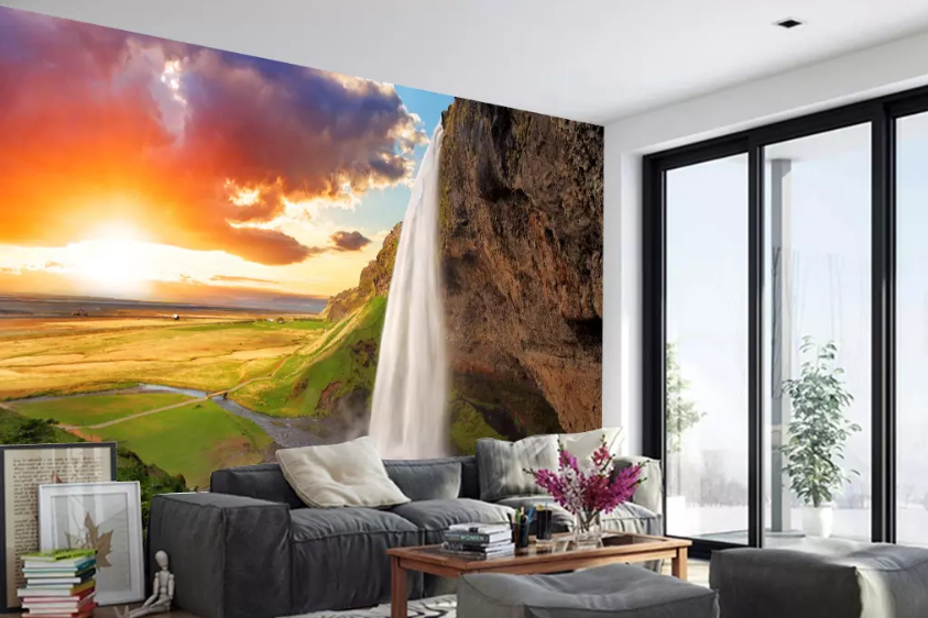 3D Sunset Waterfall 1056 Wallpaper AJ Wallpaper 2