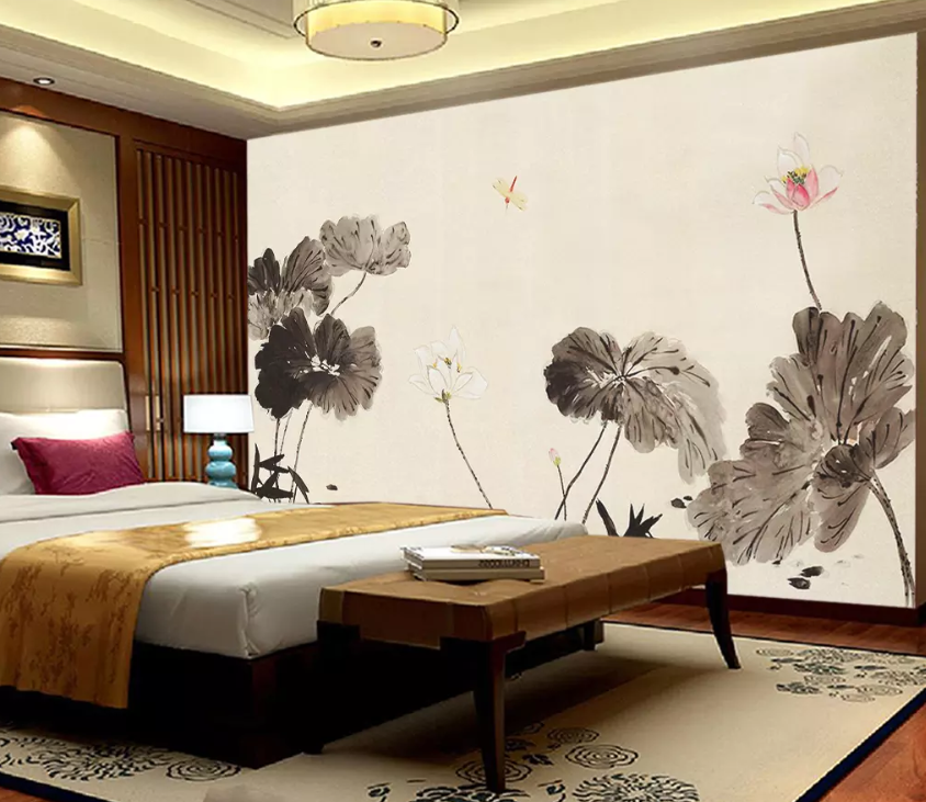 3D Lotus Leaf Dragonfly 1037 Wallpaper AJ Wallpaper 2