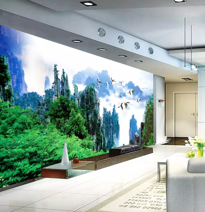 3D Mountain Forest Crane 1028 Wallpaper AJ Wallpaper 2