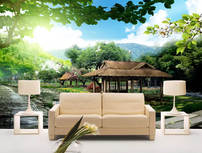 3D Sunshine River Pavilion 1023 Wallpaper AJ Wallpaper 2