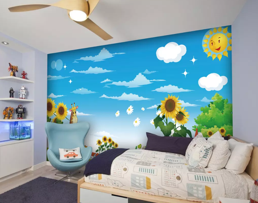 3D Giraffe Sunflower 994 Wallpaper AJ Wallpaper 2