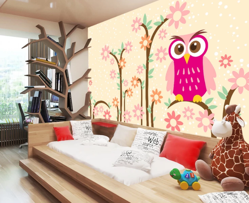 3D Pink Owl Flower 915 Wallpaper AJ Wallpaper 2