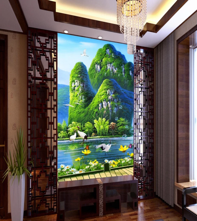 3D Mountain Forest Crane Bubble 1639 Wallpaper AJ Wallpaper