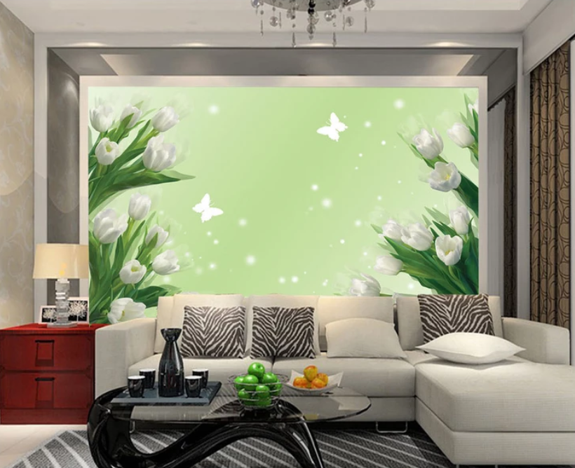 3D White Flower Butterfly 753 Wallpaper AJ Wallpaper 2