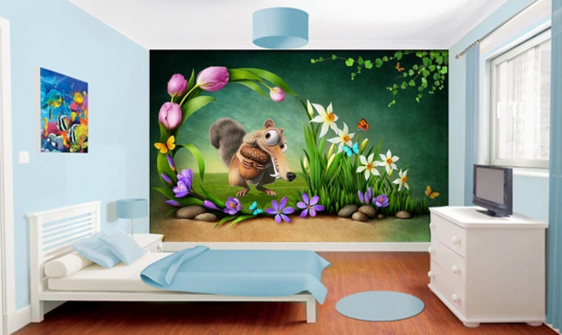3D Squirrel Butterfly Flower 745 Wallpaper AJ Wallpaper 2