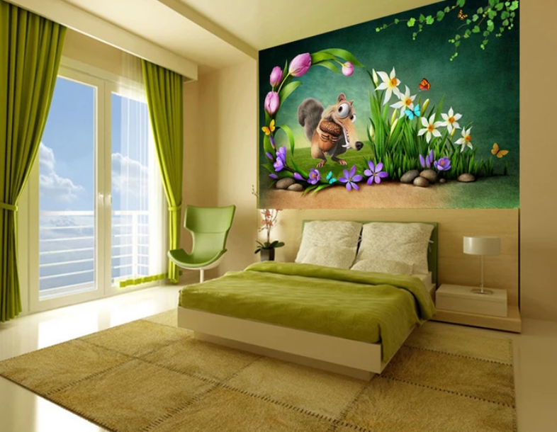 3D Squirrel Butterfly Flower 745 Wallpaper AJ Wallpaper 2